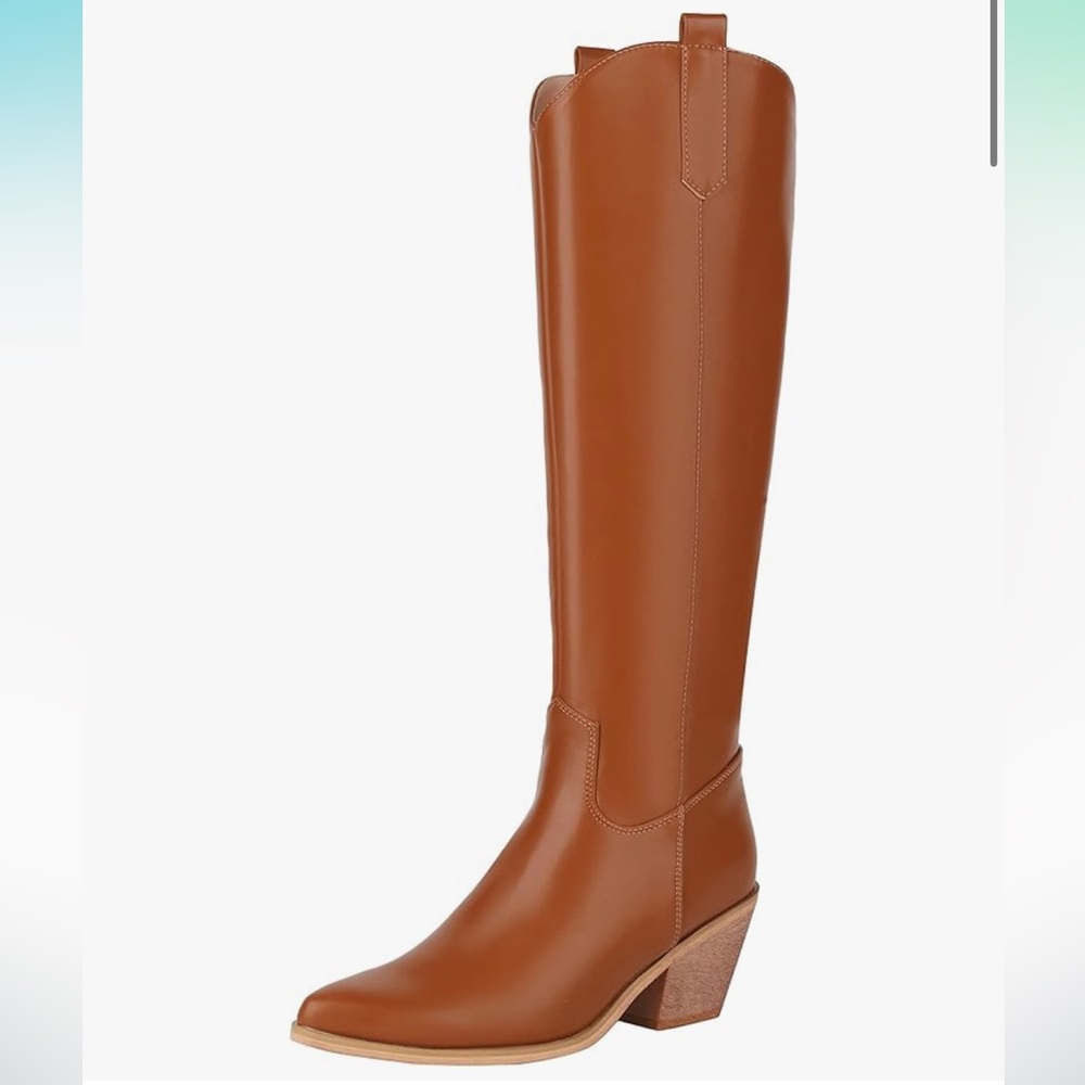 Cognac Western Knee-High Boots